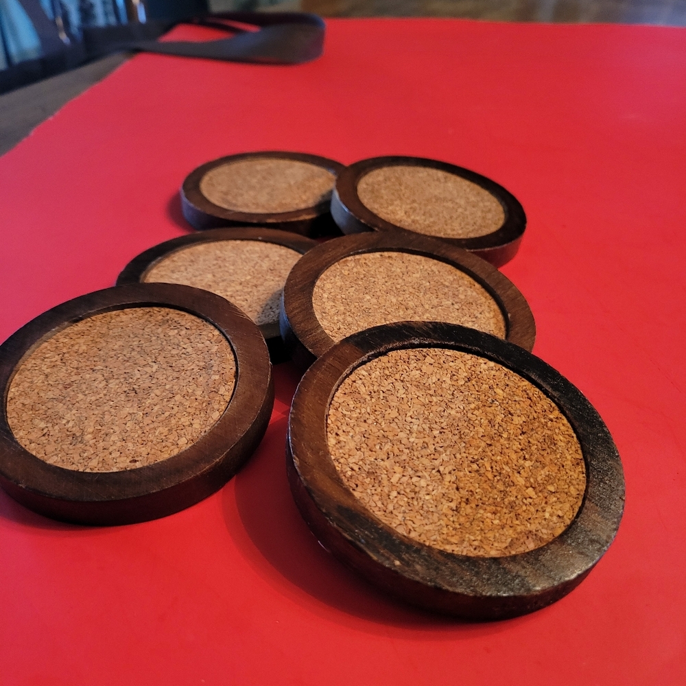 6 WOODEN  COASTERS